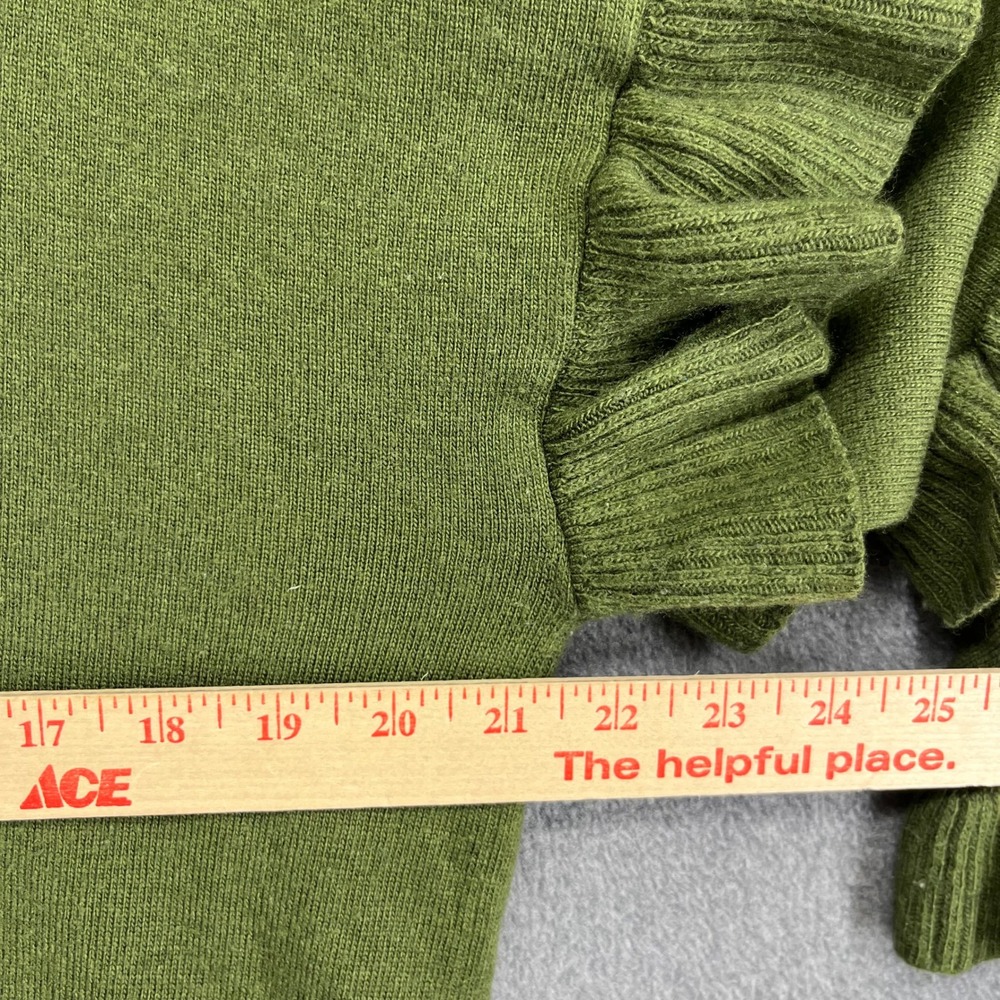 J.Crew Ruffle Sleeve Sweater Womens Large Green Wool Blend Tiered Knit Pullover - Picture 9 of 15